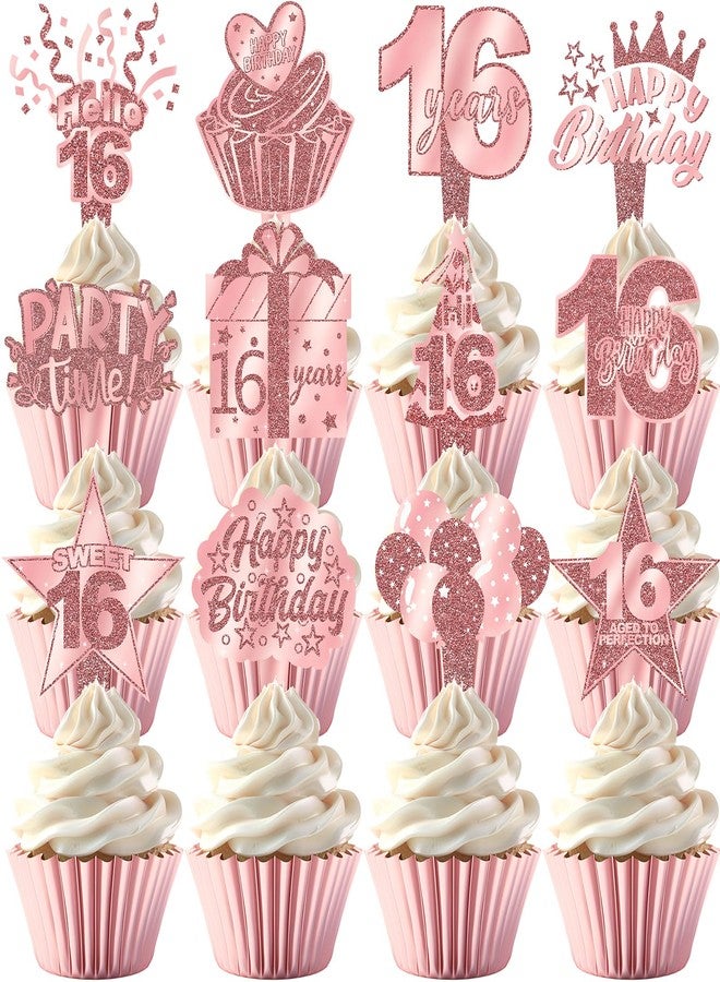 Celee 48 PCS 16th Rose Gold Cupcake Toppers - Perfect for 16th Birthday Party Decorations, Milestone Celebrations, and Elegant Events - Image 1