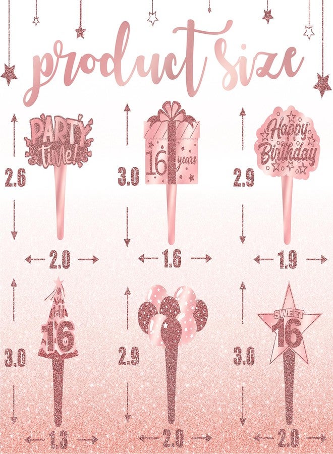 Celee 48 PCS 16th Rose Gold Cupcake Toppers - Perfect for 16th Birthday Party Decorations, Milestone Celebrations, and Elegant Events - Image 2