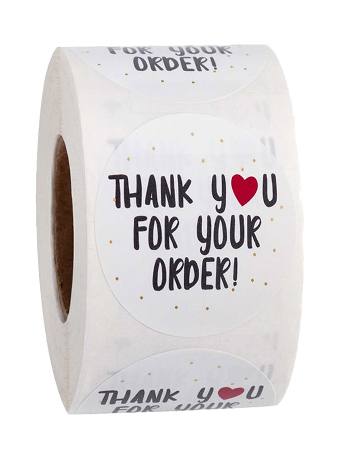 لفافة لصاقات بعبارة ’Thank You for Your Order‘ من 500 قطعة باللونين الأبيض والأسود أبيض - Image 1