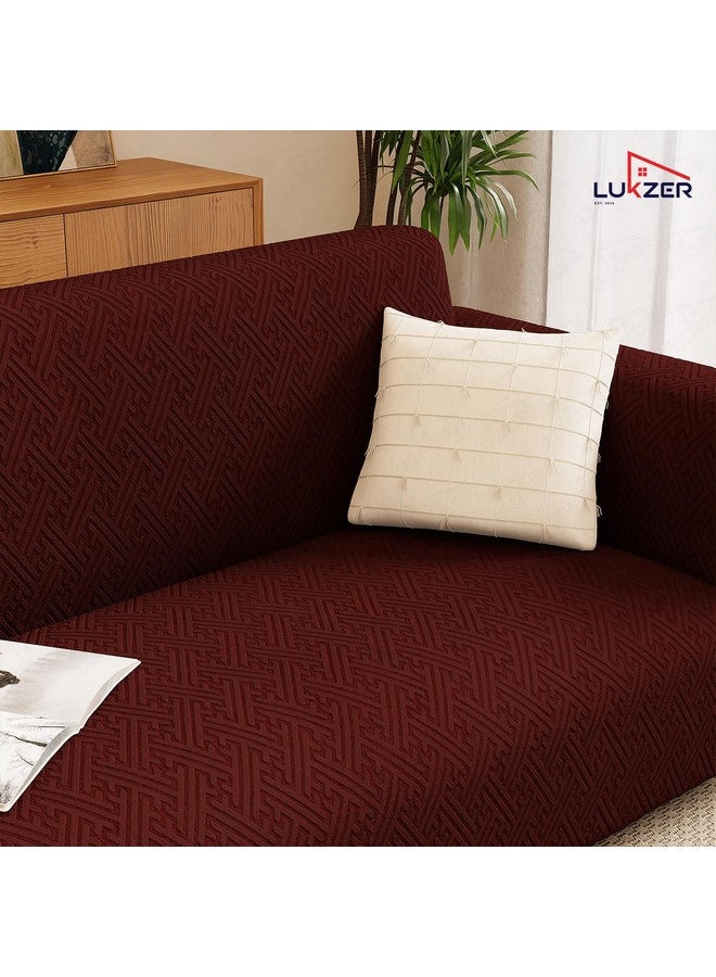 Lukzer غطاء أريكة لوكزر 5 مقاعد بنمط متاهة شبكي عميق مارون باهت | 240 جرام لكل متر مربع غطاء أريكة جاكار عالمي قابل للتمدد 3+1+1 | غطاء أريكة مضاد للانزلاق وقابل للغسل (SC-109-05) - Image 5