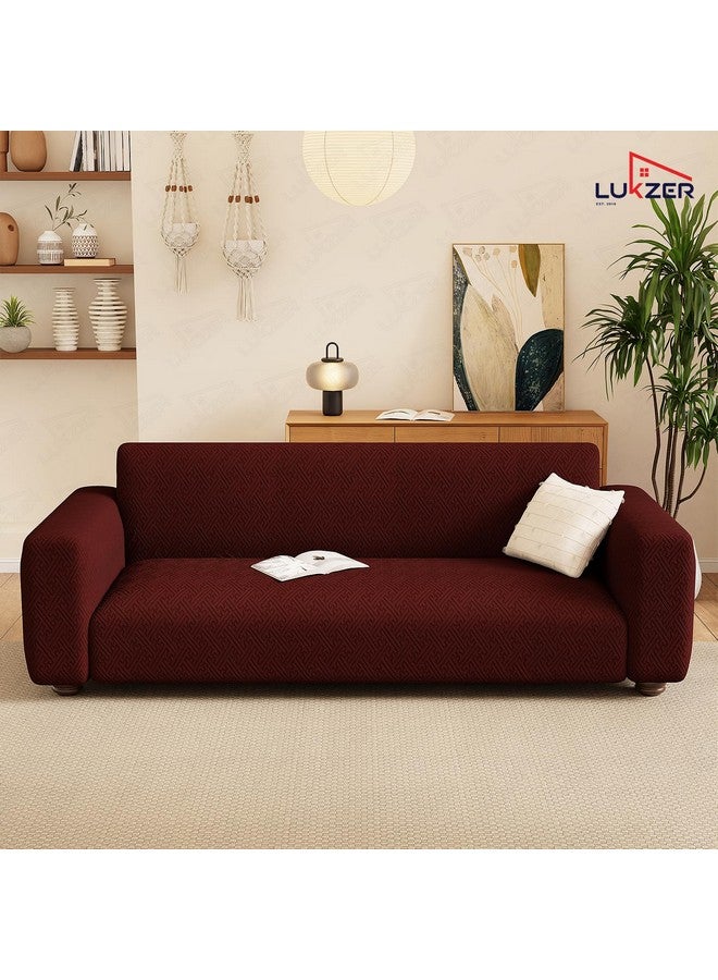 Lukzer غطاء أريكة لوكزر 5 مقاعد بنمط متاهة شبكي عميق مارون باهت | 240 جرام لكل متر مربع غطاء أريكة جاكار عالمي قابل للتمدد 3+1+1 | غطاء أريكة مضاد للانزلاق وقابل للغسل (SC-109-05) - Image 4