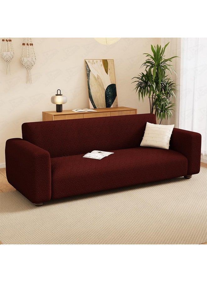 Lukzer غطاء أريكة لوكزر 5 مقاعد بنمط متاهة شبكي عميق مارون باهت | 240 جرام لكل متر مربع غطاء أريكة جاكار عالمي قابل للتمدد 3+1+1 | غطاء أريكة مضاد للانزلاق وقابل للغسل (SC-109-05) - Image 1