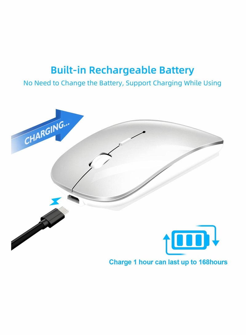 Arabest Bluetooth Mouse, Rechargeable Wireless Mouse for MacBook Pro/Air/iPad/Laptop/PC/Mac/Computer, Silver  - Image 2