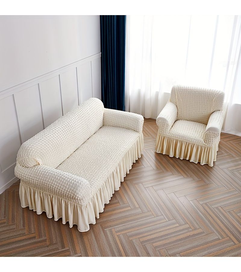 1pc White Solid Color Single Elastic Fabric Sofa Cover 35x55in Washable All Seasons Lazy Sofa Cover - Image 4