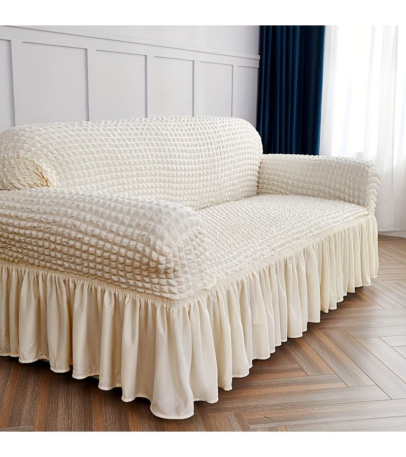 1pc White Solid Color Single Elastic Fabric Sofa Cover 35x55in Washable All Seasons Lazy Sofa Cover - Image 2