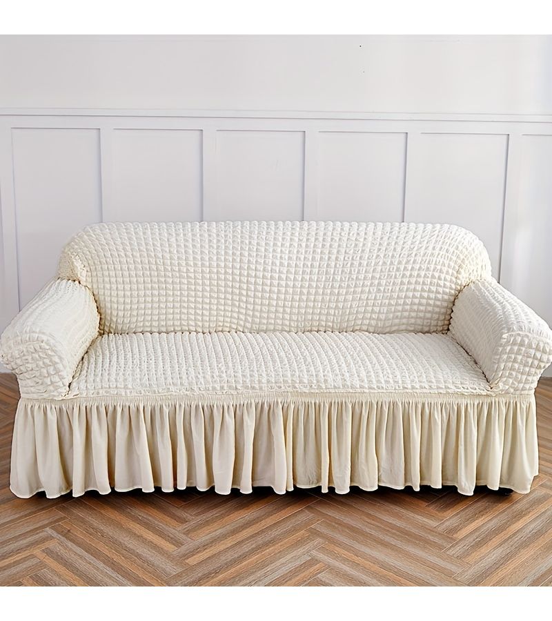 1pc White Solid Color Single Elastic Fabric Sofa Cover 35x55in Washable All Seasons Lazy Sofa Cover - Image 3