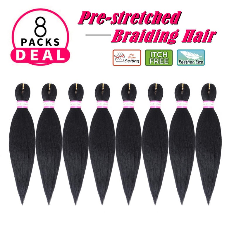 Dorsanee Pre Stretched Braiding Hair Extensions Black 12 Inch 8 Packs Kids Girls Braiding Hair Natural Easy Braid Hot Water Setting Professional Soft Synthetic Yaki Straight Texture (#1B) - Image 2