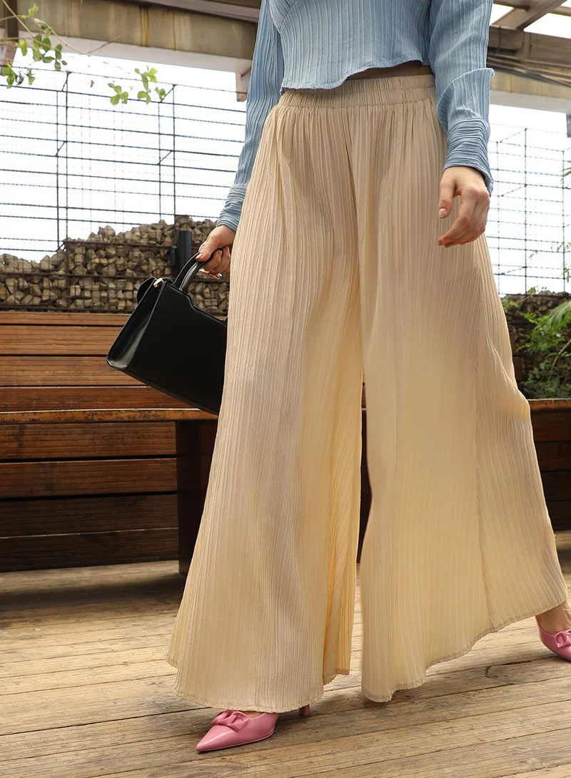 PINACOLADA Women's Pale Yellow Striped Piping Flared Trousers