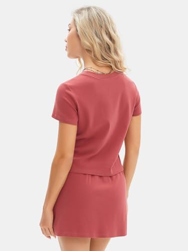 EXLURA Womens Summer 2 Piece Short Skirt Sets Cotton Short Sleeve Tshirt Matching Tennis Skort Airport Travel Vacation Outfit - Image 4