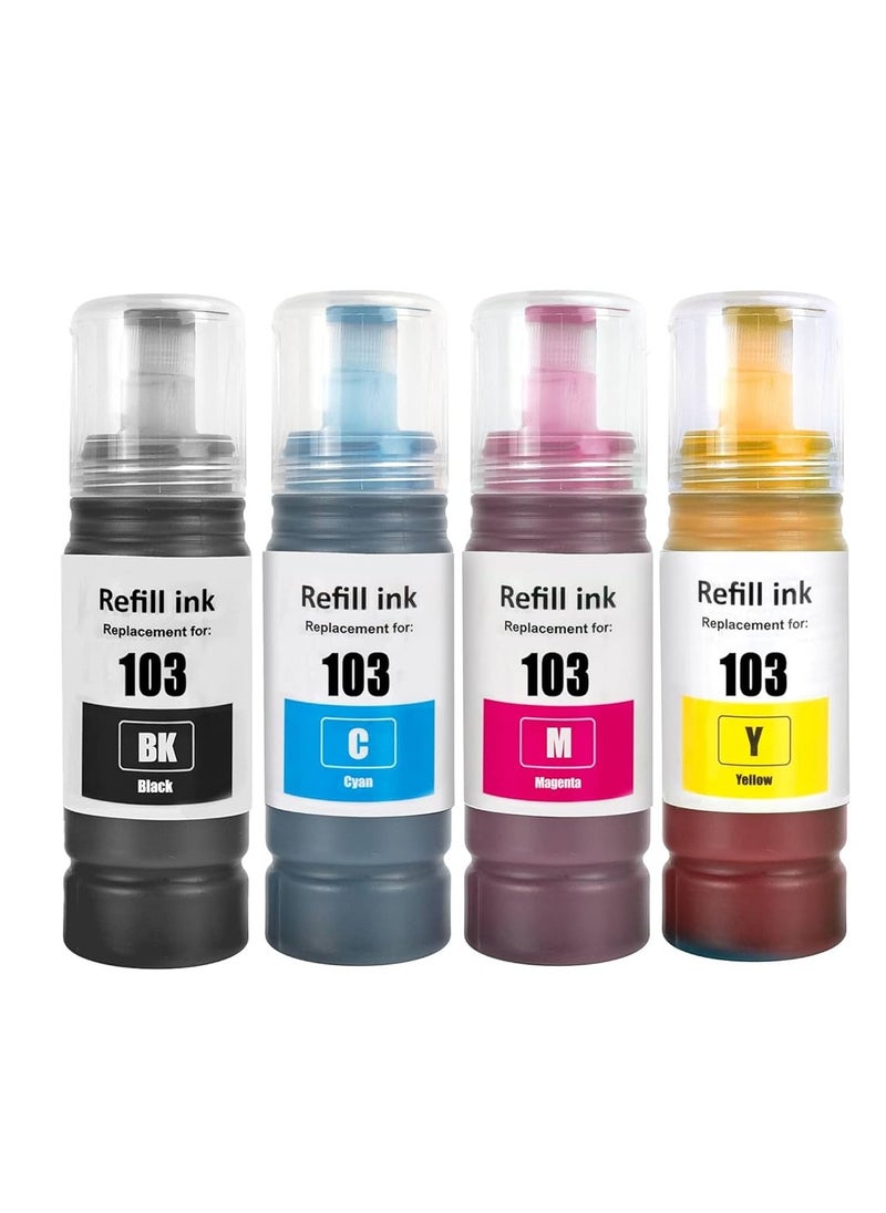 Terabyte L1210 L1250 L3100 Series L3110 L3111 L3116 L3150 L3151 (103 Ink Bottle) Compatible with Epsn 103 Ink C13T00S64A for L1200 Series L1210 L1250 L3100 Series L3110 L3111 L3116 L3150 L3151 (4-Pack, Black Cyan Yellow Magenta)  - Image 1