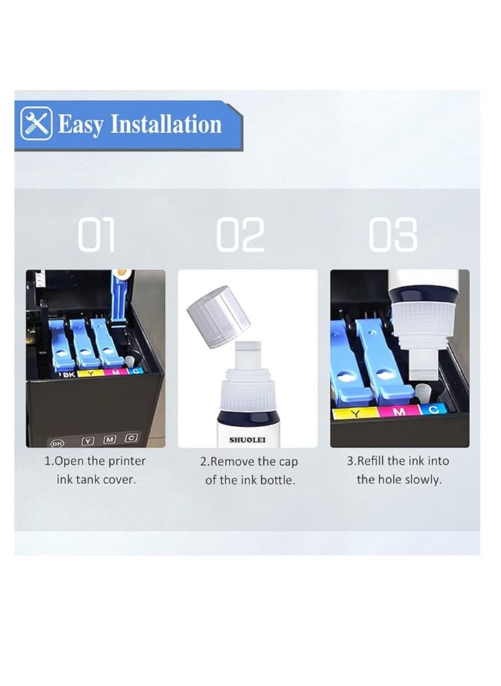 Terabyte L1210 L1250 L3100 Series L3110 L3111 L3116 L3150 L3151 (103 Ink Bottle) Compatible with Epsn 103 Ink C13T00S64A for L1200 Series L1210 L1250 L3100 Series L3110 L3111 L3116 L3150 L3151 (4-Pack, Black Cyan Yellow Magenta)  - Image 4