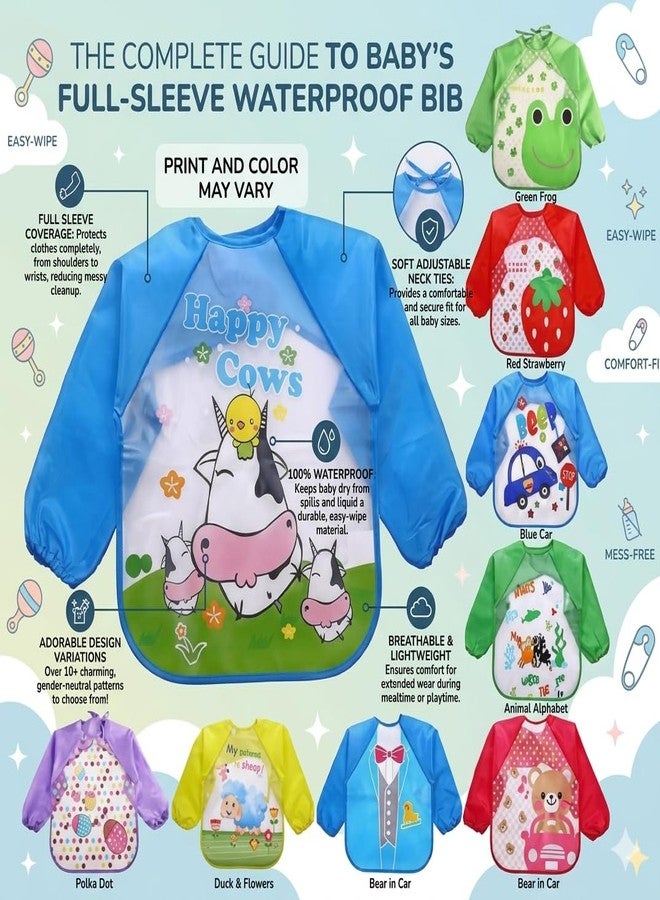 Wavva® Waterproof Colorful Children Bib Cute Cartoon Animals Baby Bibs Full Sleeve Children Apron Long Sleeve Feeding Bibs (Pack of 1) - Image 4