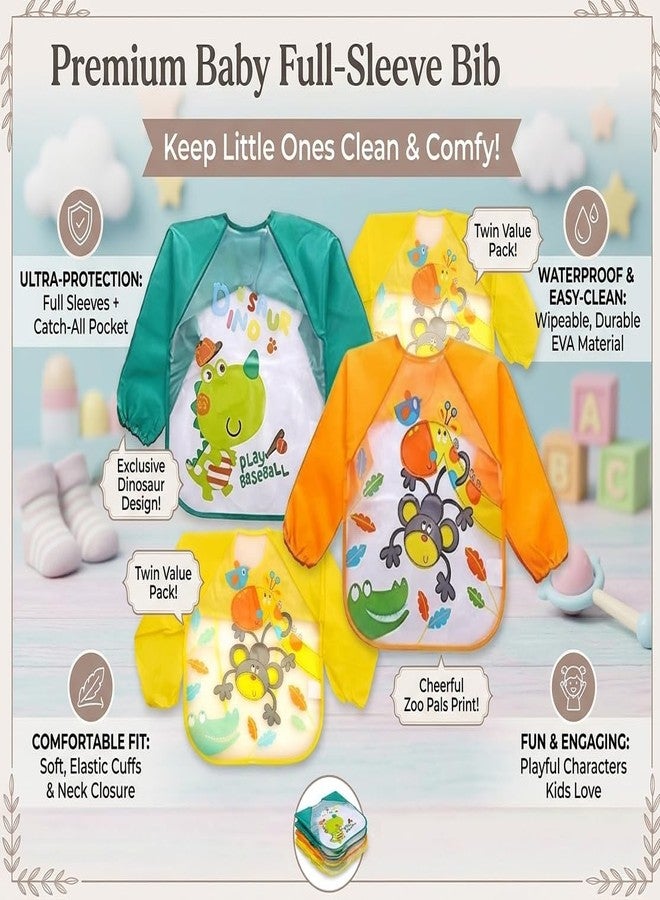 Wavva® Waterproof Colorful Children Bib Cute Cartoon Animals Baby Bibs Full Sleeve Children Apron Long Sleeve Feeding Bibs (Pack of 1) - Image 2