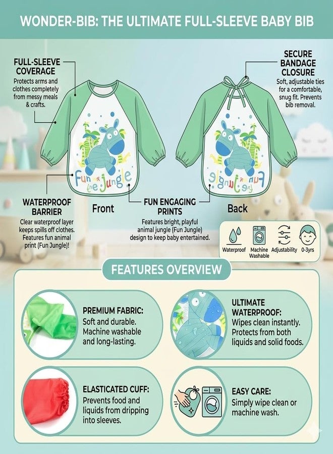Wavva® Waterproof Colorful Children Bib Cute Cartoon Animals Baby Bibs Full Sleeve Children Apron Long Sleeve Feeding Bibs (Pack of 1) - Image 5