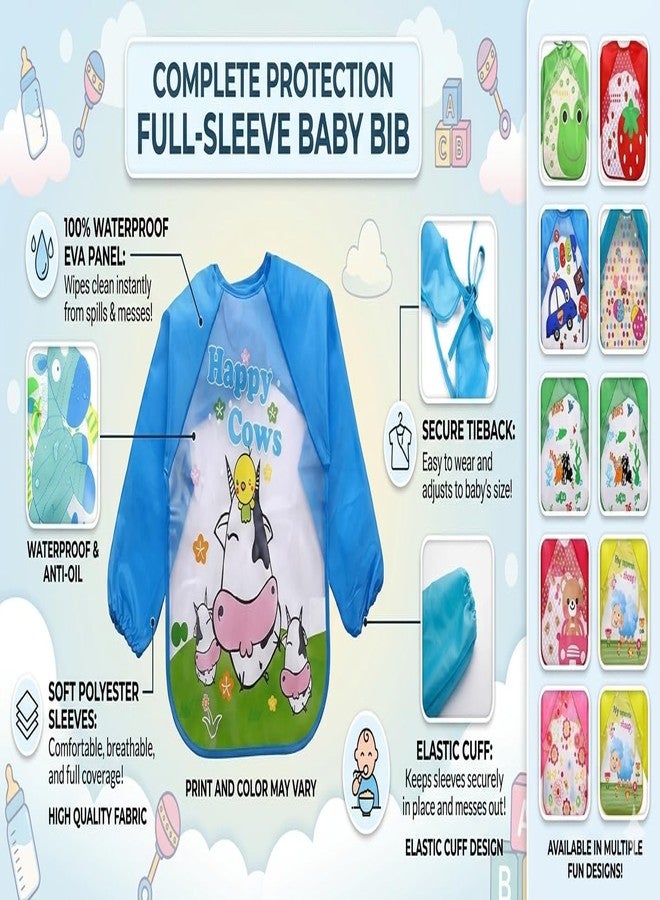 Wavva® Waterproof Colorful Children Bib Cute Cartoon Animals Baby Bibs Full Sleeve Children Apron Long Sleeve Feeding Bibs (Pack of 1) - Image 3