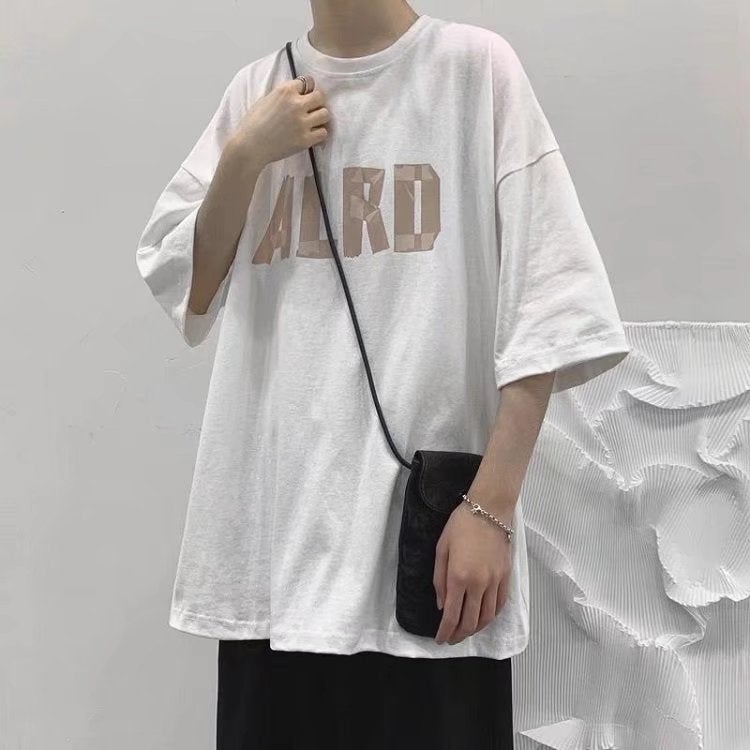 American Short-Sleeved T-Shirt Men'S Summer Hong Kong Style Ins Popular Brand Loose Large Size Letter Printed Half-Sleeved T-Shirt Base Shirt - Image 1
