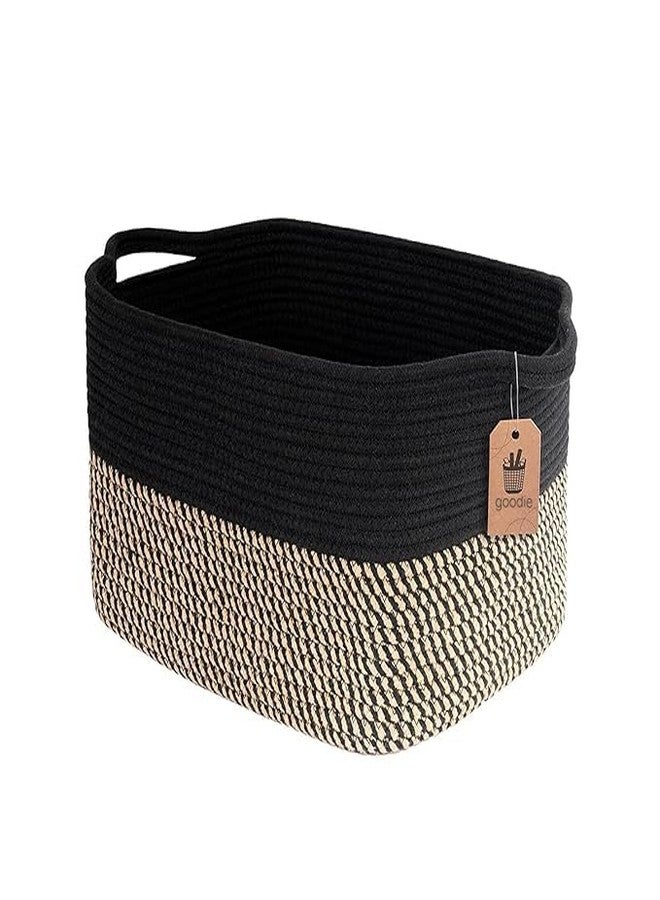 RUGSZONE Basty jute,cotton Storage Basket Multipurpose Colorful for Kitchen & Home Organiser Box for Wardrobe, Fruits Vegetables, Toys, Stationary items (12 x 8 x 5 in) Colour mix black - Image 1