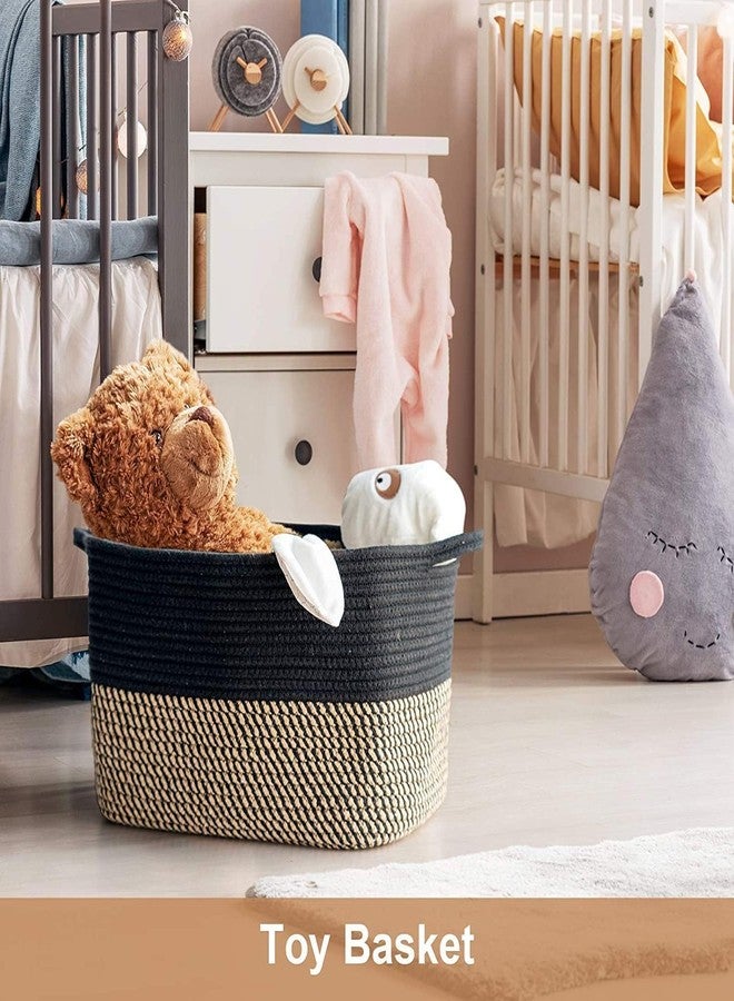 RUGSZONE Basty jute,cotton Storage Basket Multipurpose Colorful for Kitchen & Home Organiser Box for Wardrobe, Fruits Vegetables, Toys, Stationary items (12 x 8 x 5 in) Colour mix black - Image 2