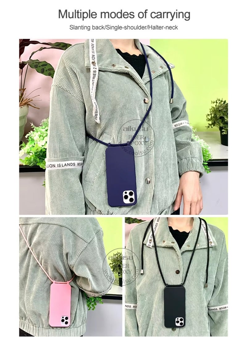 Case with Strap,Crossbody Phone Case with Adjustable Neck Shoulder Lanyard,Soft Silicone Shockproof Protective Phone Cover for iPhone 12 Pro Max (Pink) - Image 2