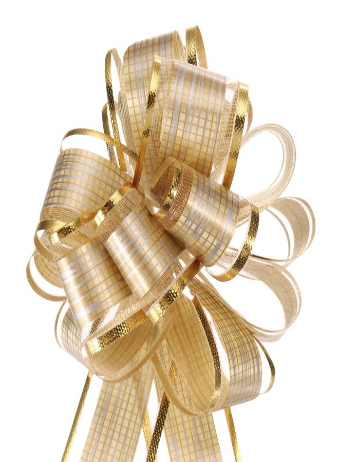 MECCANIXITY 5pcs 6 Inch Large Pull Bow Gift Wrapping Bows Ribbon Organza Bows Gold for Wedding Baskets Presents Christmas Party - Image 1