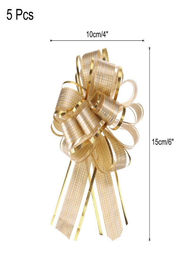 MECCANIXITY 5pcs 6 Inch Large Pull Bow Gift Wrapping Bows Ribbon Organza Bows Gold for Wedding Baskets Presents Christmas Party - Image 2