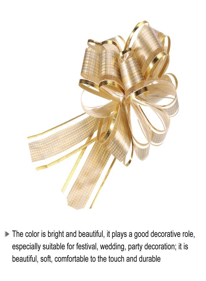 MECCANIXITY 5pcs 6 Inch Large Pull Bow Gift Wrapping Bows Ribbon Organza Bows Gold for Wedding Baskets Presents Christmas Party - Image 4