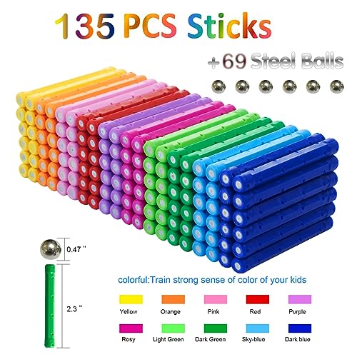 Beicarin 204 Pcs Magnetic Building Sticks Blocks Toys 23 Length Magnet Educational Stacking Toys Set for Kids and Adult STEM Building Toy 3D NonMagnetic Balls with Storage Bag - Image 5