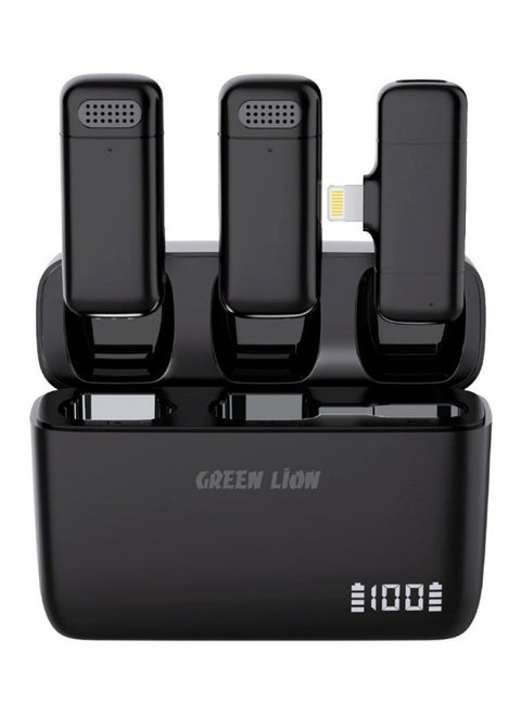 Duo Cast Wireless Mic Type-C / Up To 7H Working Duration / Long Distance Transmission / 2.4Ghz Digital Frequency / 3 Times Charging Case / 20 Transmission Range / Automatic Pairing - Black