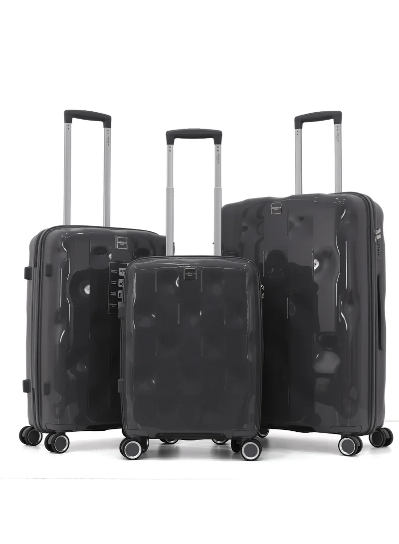 امريكان فلاير American Flyer 3-Piece Hardside Spinner Luggage Set - Glossy Grey with Textured Dent Design