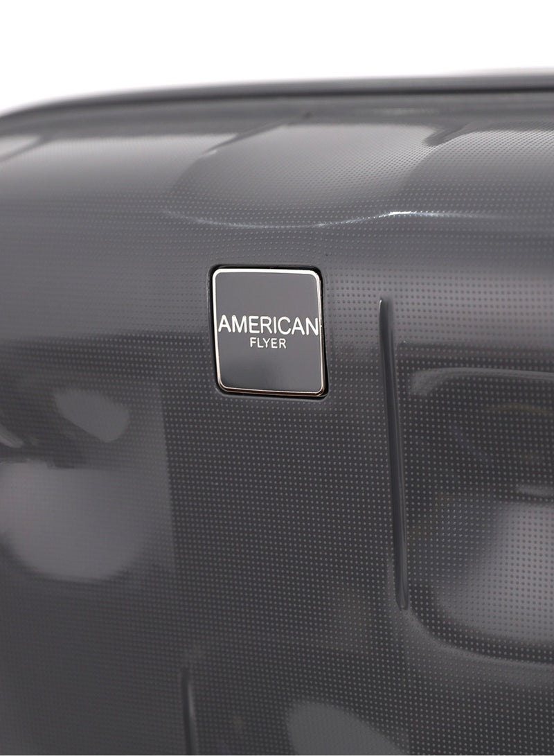 AMERICAN FLYER أمريكان فلاير - مجموعة حقائب دوارة صلبة من 3 قطع - رمادي لامع مع تصميم مطب مشطوب - Image 4