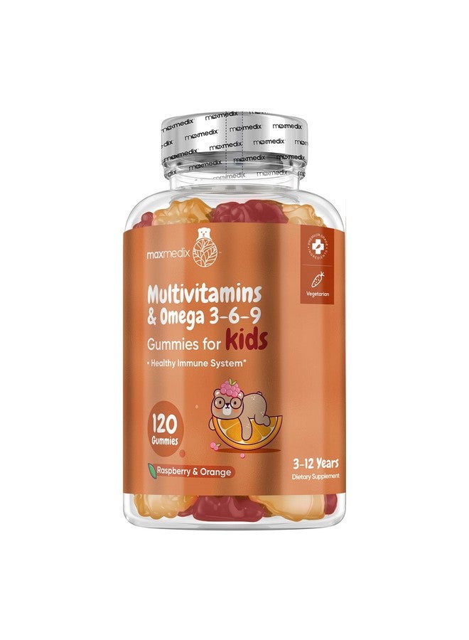 Generic maxmedix Kids Multivitamin Gummies with Omega 3 6 9-120 Gummies (60 Servings) - Essential Kids Vitamin A, C, D & B12, Minerals & Nutrients - Natural Raspberry & Orange Flavor - Third-Party Tested  - Image 1