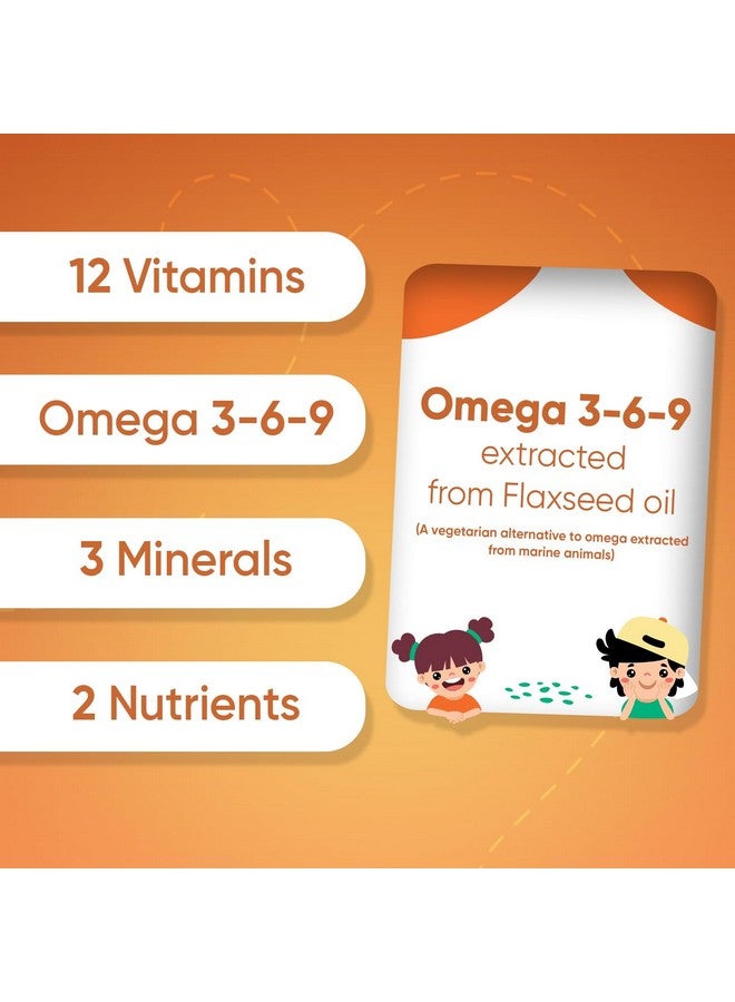 Generic maxmedix Kids Multivitamin Gummies with Omega 3 6 9-120 Gummies (60 Servings) - Essential Kids Vitamin A, C, D & B12, Minerals & Nutrients - Natural Raspberry & Orange Flavor - Third-Party Tested  - Image 3