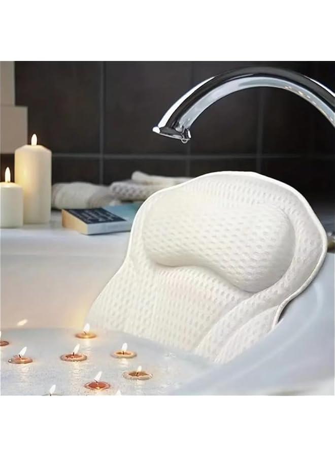 HOOKOR Bath Pillow for Tub, Thick Padded Ergonomic,Support for Head Neck and Back, Slip-Resistant, Machine Washable Breathable Quick Dry Mesh Bathtub Headrest Pillows, Spa Rest Accessories, White - Image 1