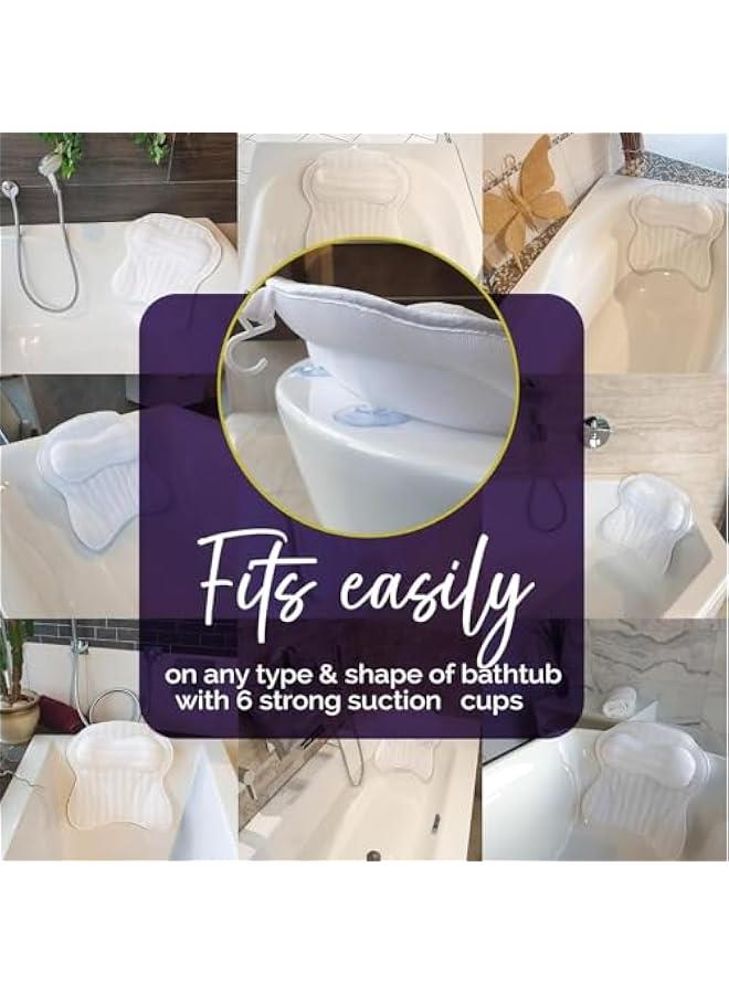 HOOKOR Bath Pillow for Tub, Thick Padded Ergonomic,Support for Head Neck and Back, Slip-Resistant, Machine Washable Breathable Quick Dry Mesh Bathtub Headrest Pillows, Spa Rest Accessories, White - Image 4