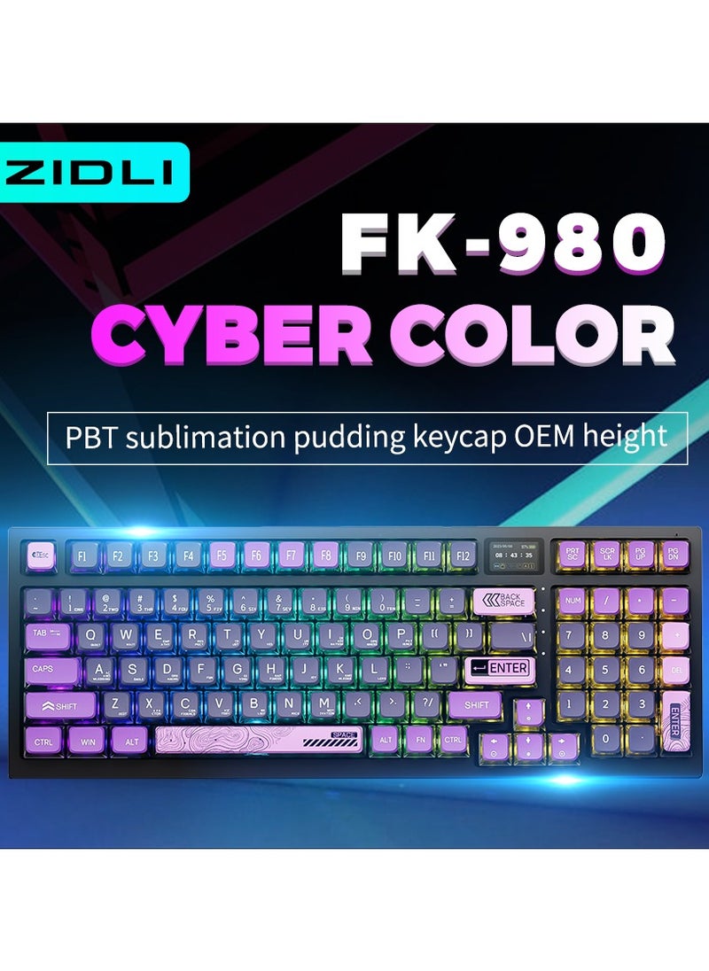 ZIDLI - ZIDLI FK980 Custom Mechanical Keyboard with DIY Display Screen RGB Gasket Structure KTT Hyacinth Switches Wireless Triple Connectivity 98-Key Compact Layout PBT Keycaps 5 Color Variants - Image 1