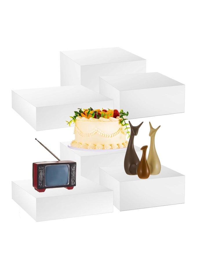 6 Pcs White Acrylic Riser Set, 8, 9, 10 Inch Buffet Risers with Hollow Bottoms, Nesting Food Display Stands for Parties, 5-Sided Acrylic Cubes for Display, Catering Dessert Cupcake Wedding Party Pedestals