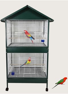 MAJIBAO Bird Cage, Parrot cage, Dual Compartment, Food containers, Indoor / Outdoor Design Bird Metal Cage, entertaining cage, Birds House, Easy to Assemble, Green and White color metal bars, 158 cm height  - Image 1