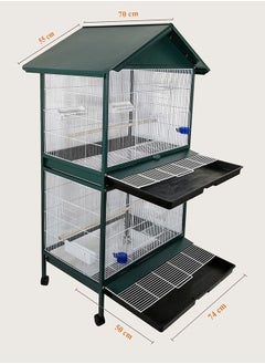 MAJIBAO Bird Cage, Parrot cage, Dual Compartment, Food containers, Indoor / Outdoor Design Bird Metal Cage, entertaining cage, Birds House, Easy to Assemble, Green and White color metal bars, 158 cm height  - Image 5