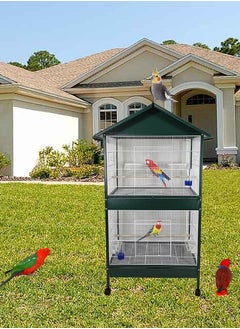 MAJIBAO Bird Cage, Parrot cage, Dual Compartment, Food containers, Indoor / Outdoor Design Bird Metal Cage, entertaining cage, Birds House, Easy to Assemble, Green and White color metal bars, 158 cm height  - Image 4