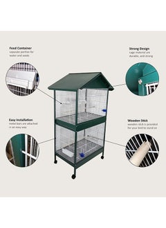 MAJIBAO Bird Cage, Parrot cage, Dual Compartment, Food containers, Indoor / Outdoor Design Bird Metal Cage, entertaining cage, Birds House, Easy to Assemble, Green and White color metal bars, 158 cm height  - Image 2