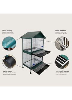 MAJIBAO Bird Cage, Parrot cage, Dual Compartment, Food containers, Indoor / Outdoor Design Bird Metal Cage, entertaining cage, Birds House, Easy to Assemble, Green and White color metal bars, 158 cm height  - Image 3