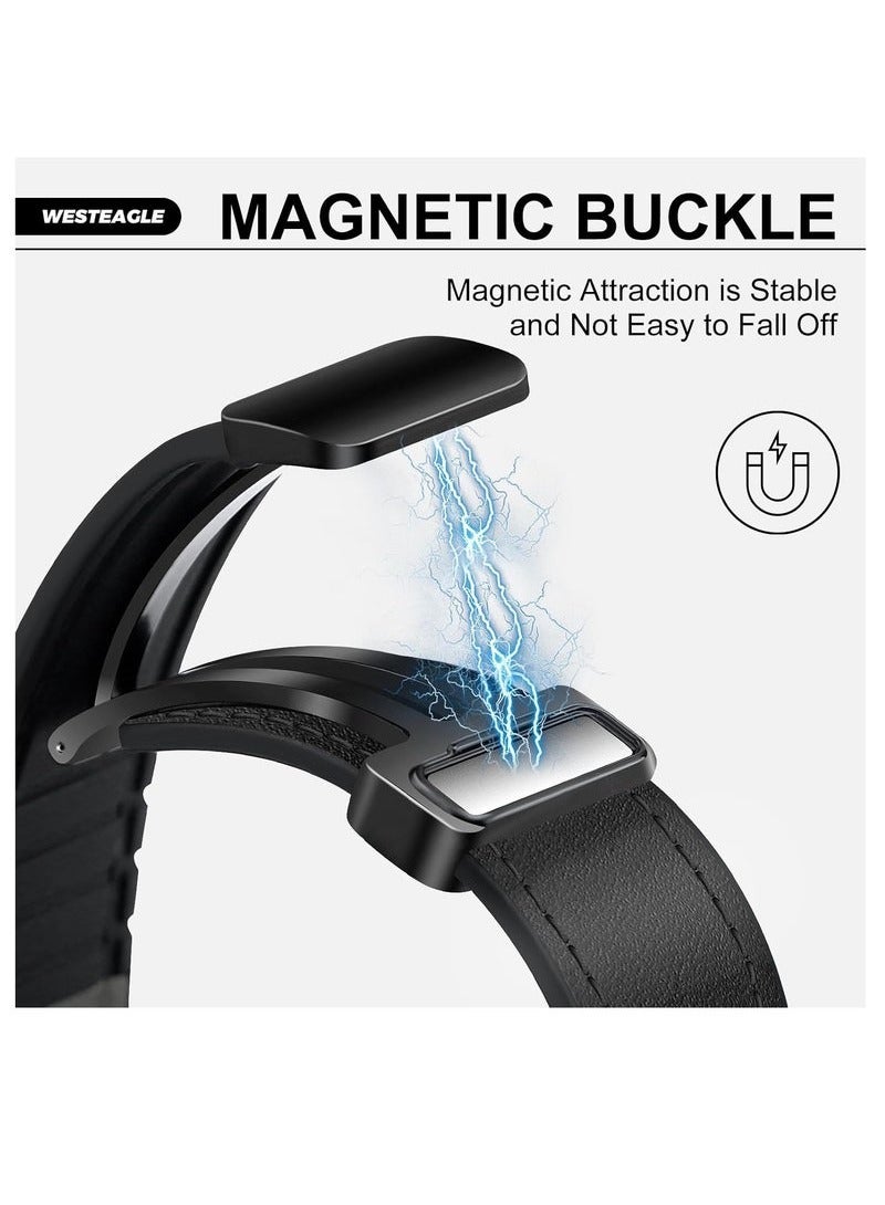 Angola Panda Magnetic Leather Watch Band for Apple Watch Ultra, 49mm/46mm/45mm/44mm/42mm - Magnetic Buckle Replacement Genuine Leather Strap for Apple Watch Series, Black  - Image 4
