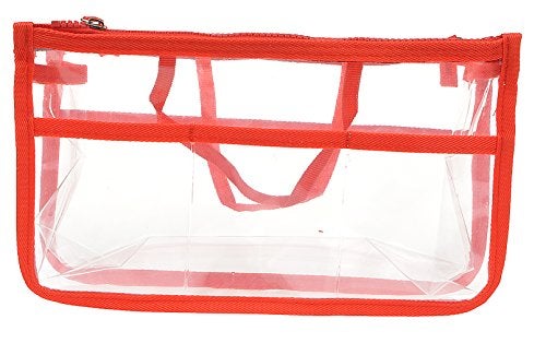 Vercord Translucent Purse Handbag Tote Pocketbook Bag Organizer Insert with Zipper Handle for Women Medium Red - Image 1