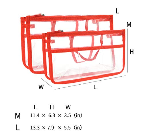 Vercord Translucent Purse Handbag Tote Pocketbook Bag Organizer Insert with Zipper Handle for Women Medium Red - Image 2