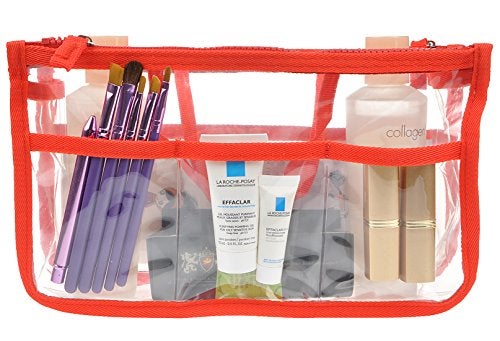 Vercord Translucent Purse Handbag Tote Pocketbook Bag Organizer Insert with Zipper Handle for Women Medium Red - Image 3