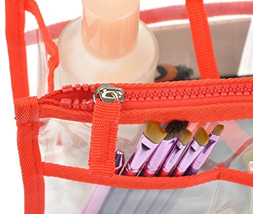 Vercord Translucent Purse Handbag Tote Pocketbook Bag Organizer Insert with Zipper Handle for Women Medium Red - Image 4