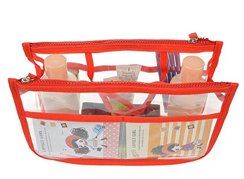 Vercord Translucent Purse Handbag Tote Pocketbook Bag Organizer Insert with Zipper Handle for Women Medium Red - Image 5