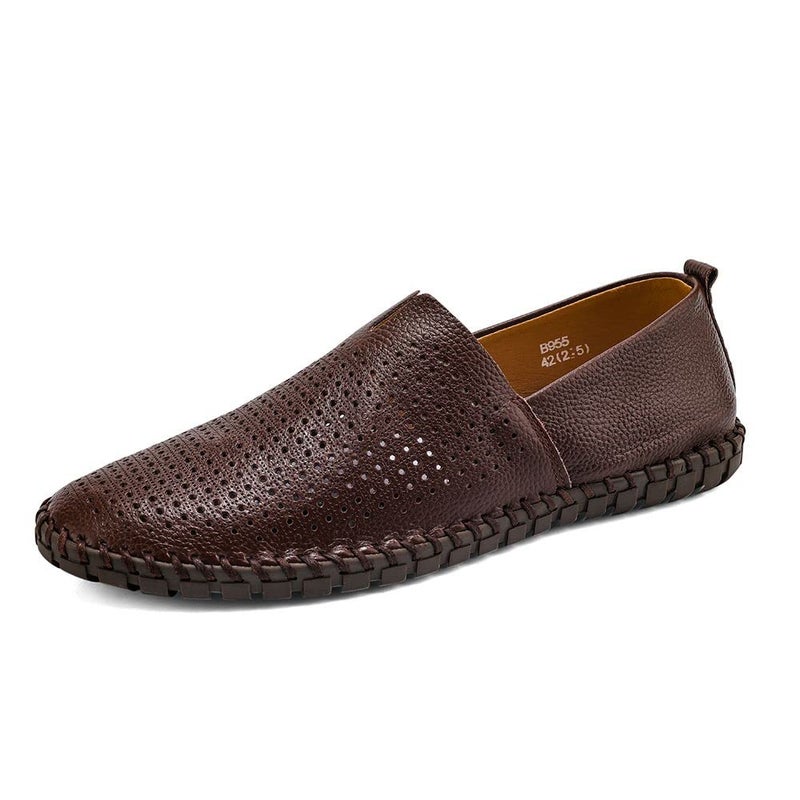 mitvr Men's Genuine Leather Loafer Shoes Slip On Soft Walking Shoes Perforated Driving Shoes,Holing Dark Brown,42EU=9 M US - Image 1