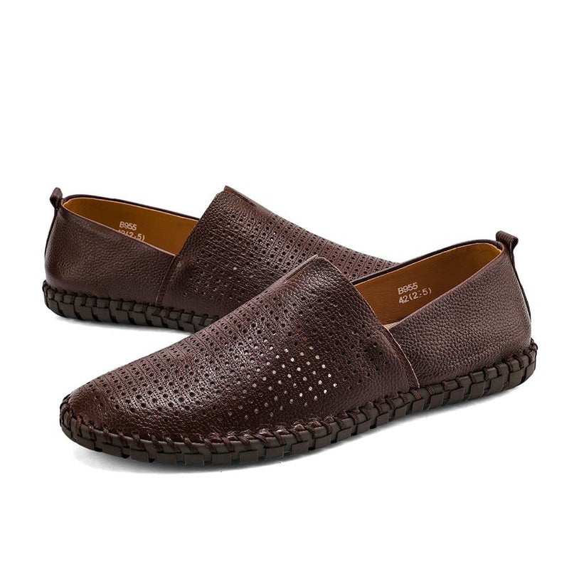 mitvr Men's Genuine Leather Loafer Shoes Slip On Soft Walking Shoes Perforated Driving Shoes,Holing Dark Brown,42EU=9 M US - Image 5