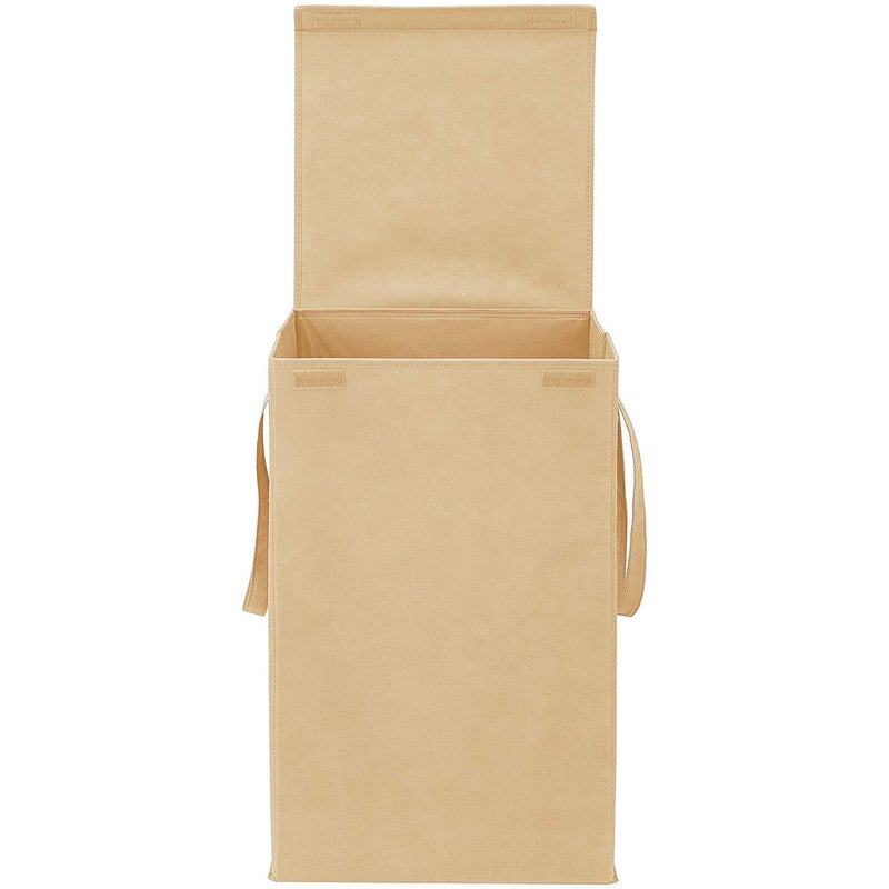 Justandkrafts Foldable Collapsible 80 Liter Large Laundry Organizer Storage Basket with Lid and Handle for Clothes BeigeCardboard - Image 1